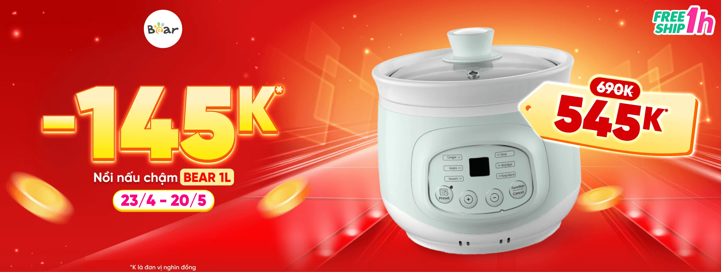 Nồi nấu chậm Bear 1L T5 - CATE