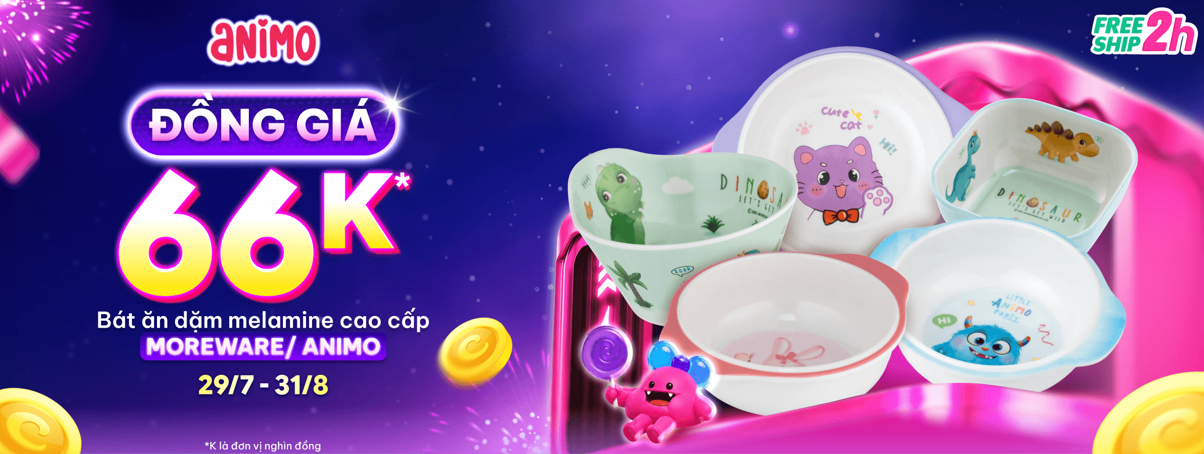 Banner bát ăn dặm melamine cao cấp Moreware, Animo