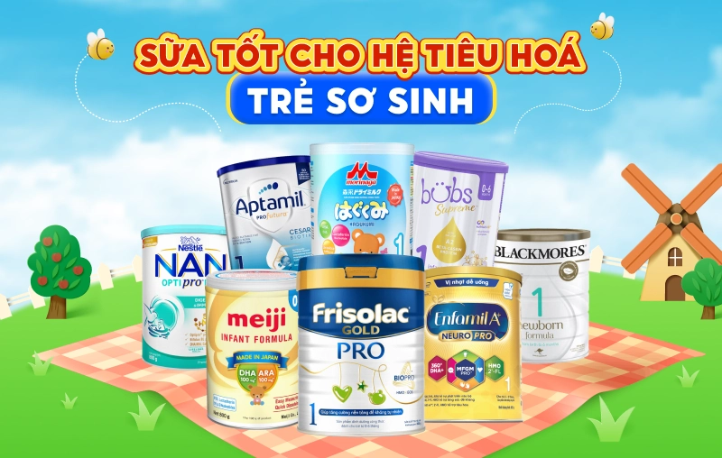 Mách mẹ top 8 sữa tốt cho hệ tiêu hoá trẻ sơ sinh hiện nay