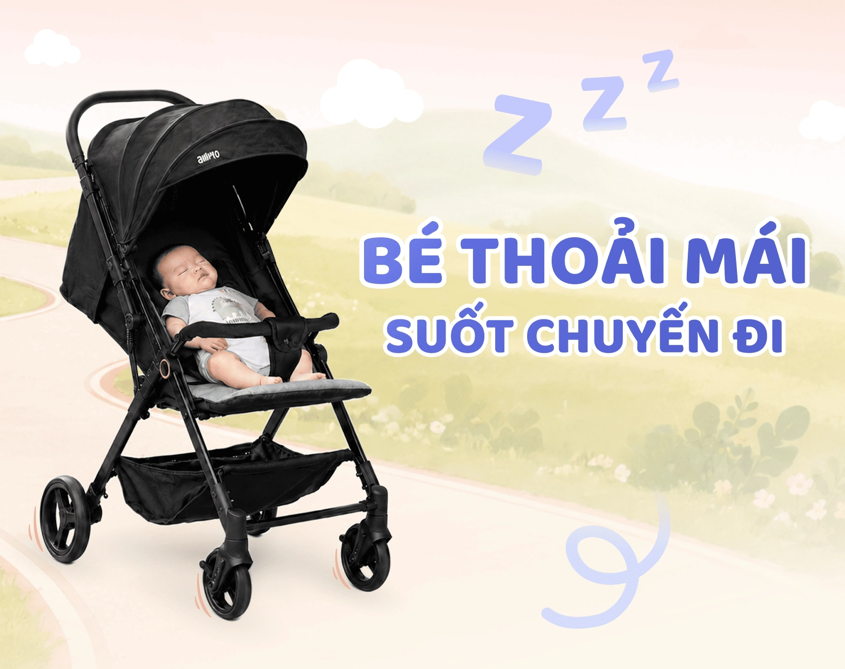 Xe đẩy cho bé vừa nằm vừa ngồi.