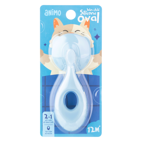 Bàn chải silicone tay cầm oval Animo (12M+, Xanh, GHtr2201)