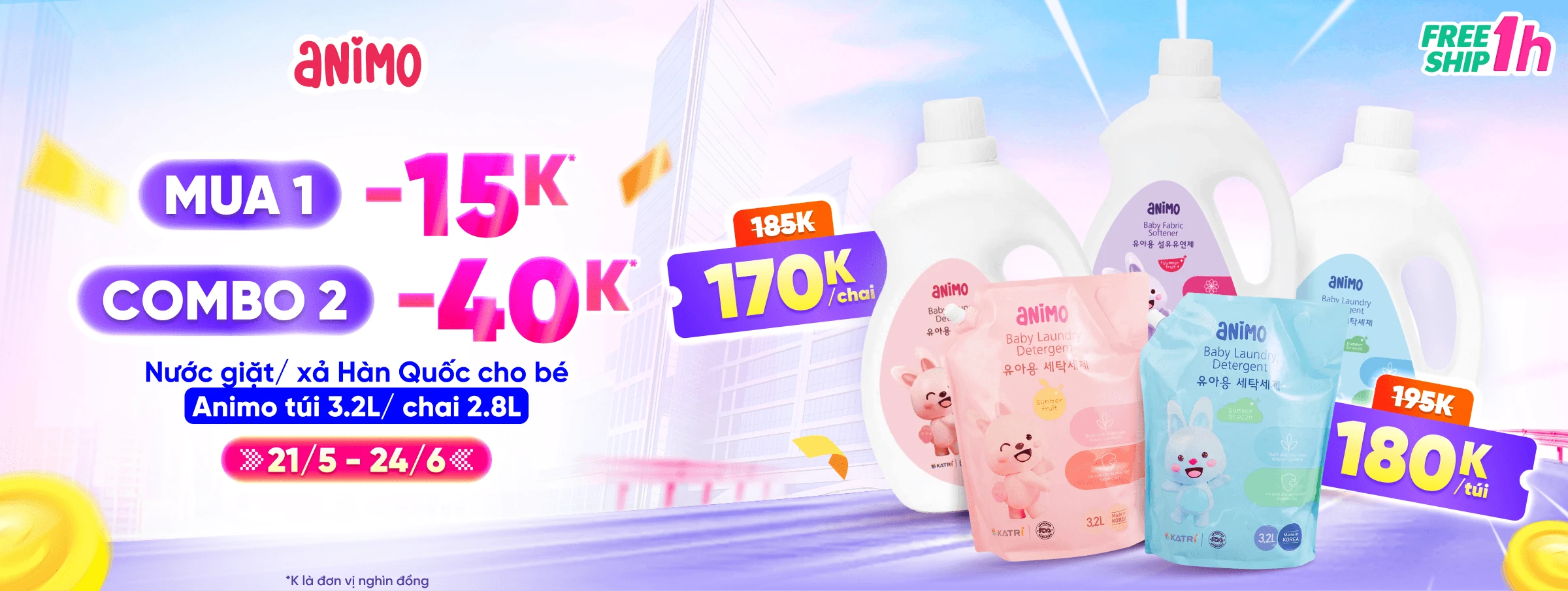 3. Giặt xả Animo