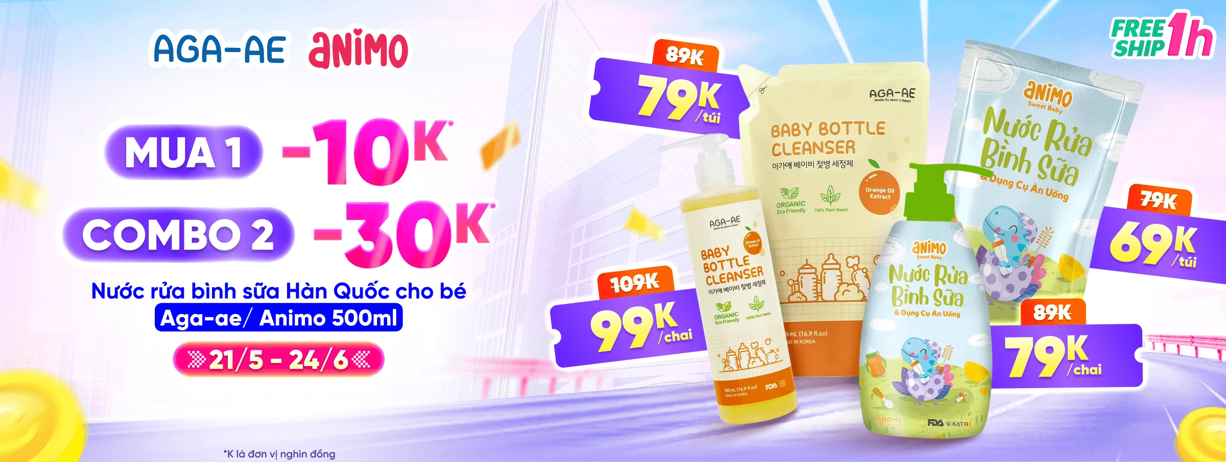 2. Rửa bình sữa Aga, Animo