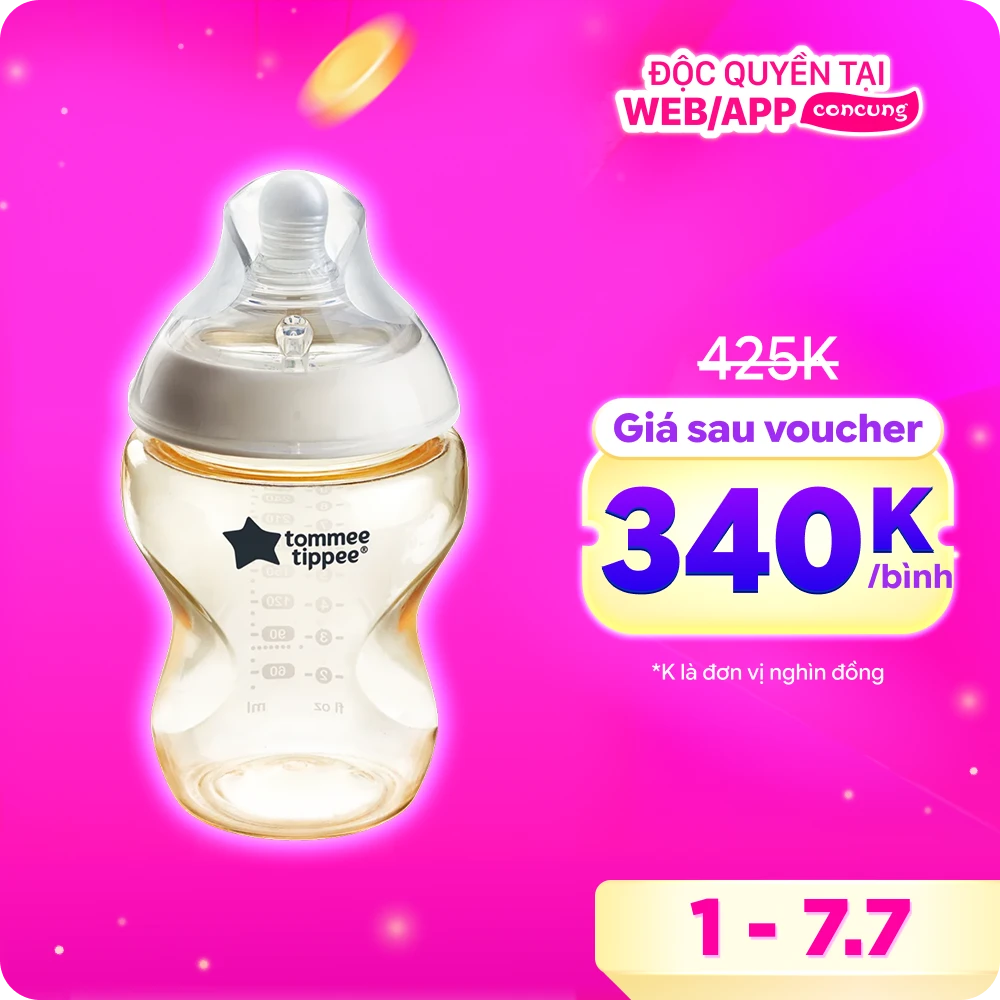 Bình Sữa PPSU Ty Siêu Mềm Tự Nhiên Tommee Tippee Natural Start 260ml, Núm Ty Đi Kèm 3-6 Tháng