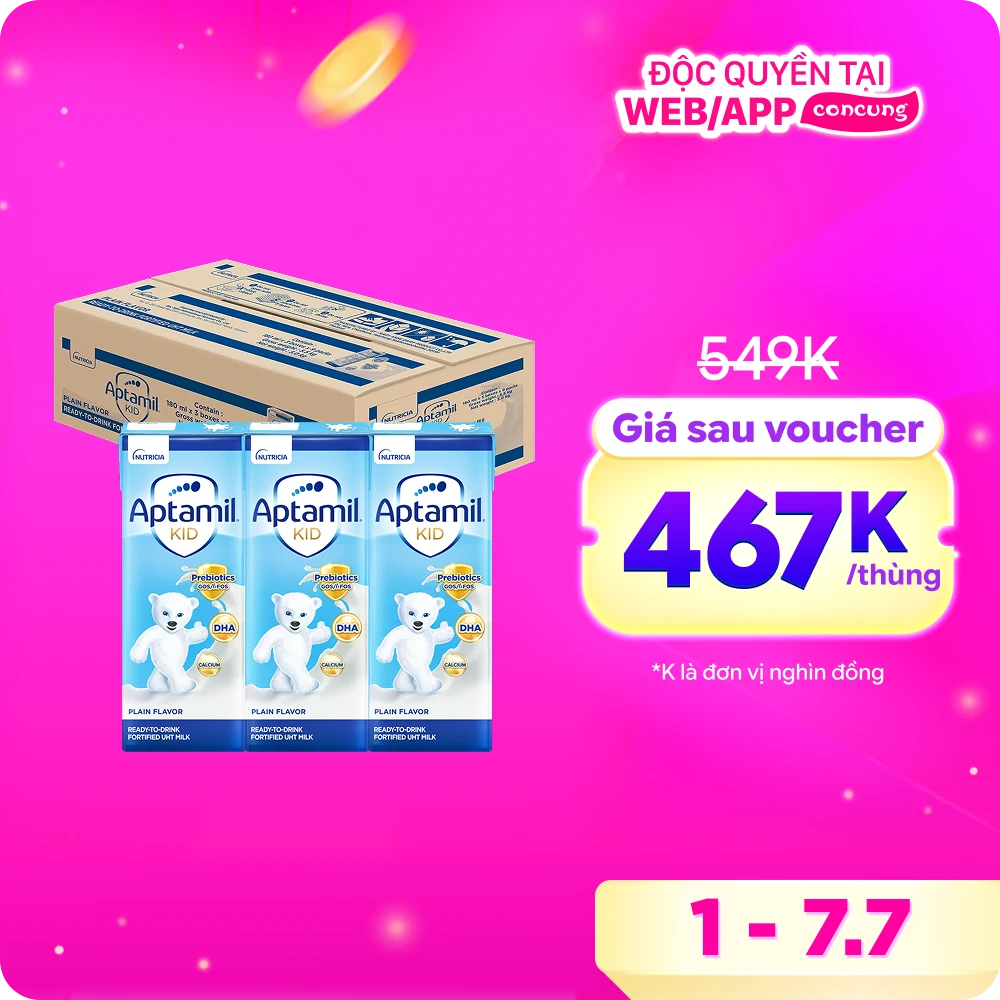 Thùng sữa pha sẵn Aptamil Super Gold Kid 180ml (lốc 3 hộp)