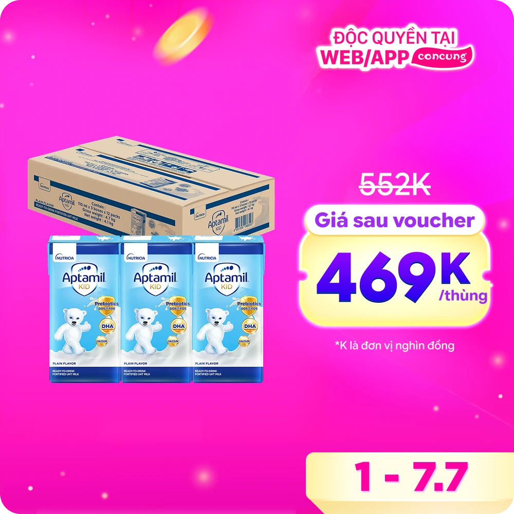 Thùng Sữa dinh dưỡng pha sẵn Aptamil Kid 110ml, lốc 3 hộp (Từ 1 tuổi)