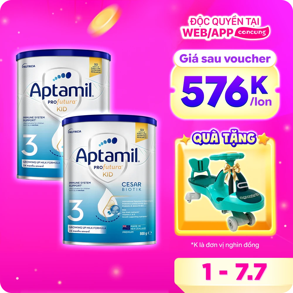 Combo 2 sữa Aptamil Profutura KID Cesarbiotik 3 800g (Từ 2 tuổi)
