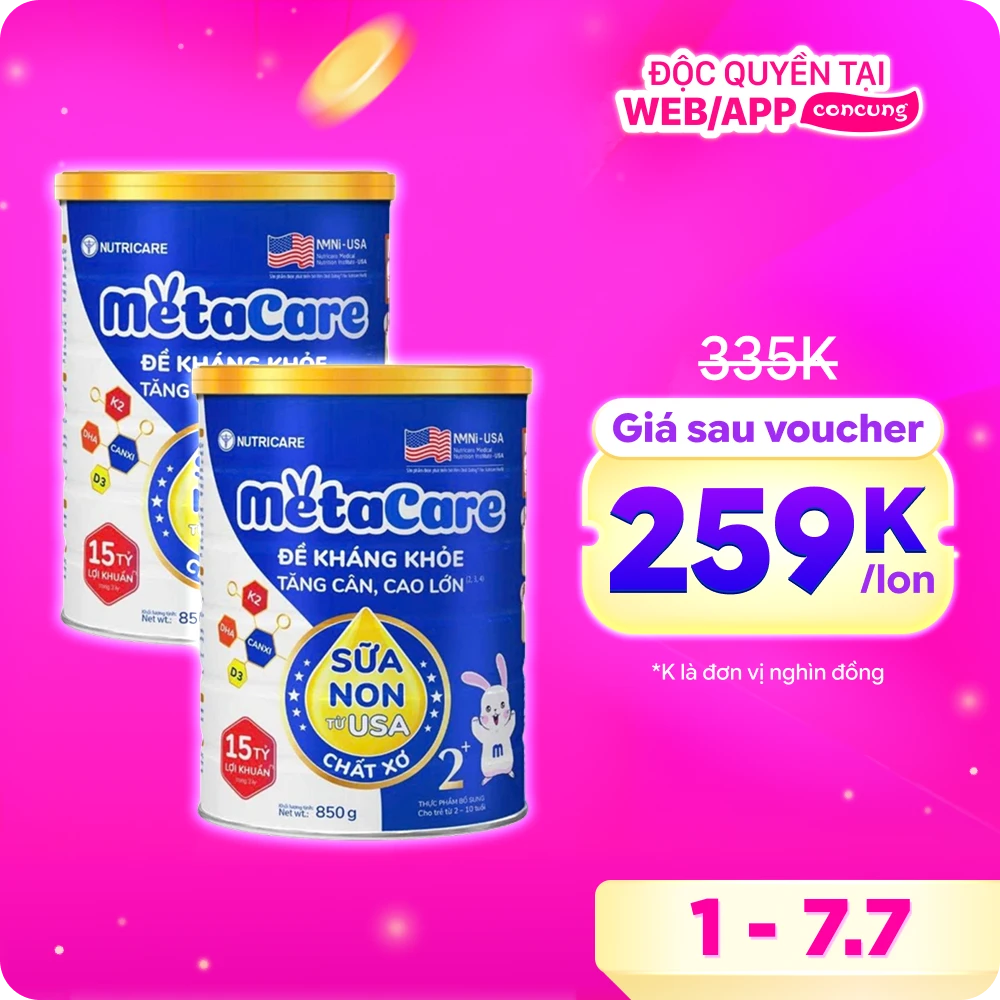 Combo 2 SPDD công thức Metacare 2+ 850g (Xanh)