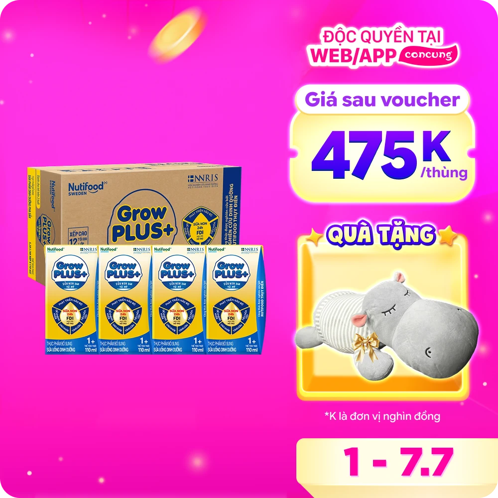 Thùng Sữa GrowPLUS+ Sữa non Vàng 1+ 110ml (lốc 4 hộp)