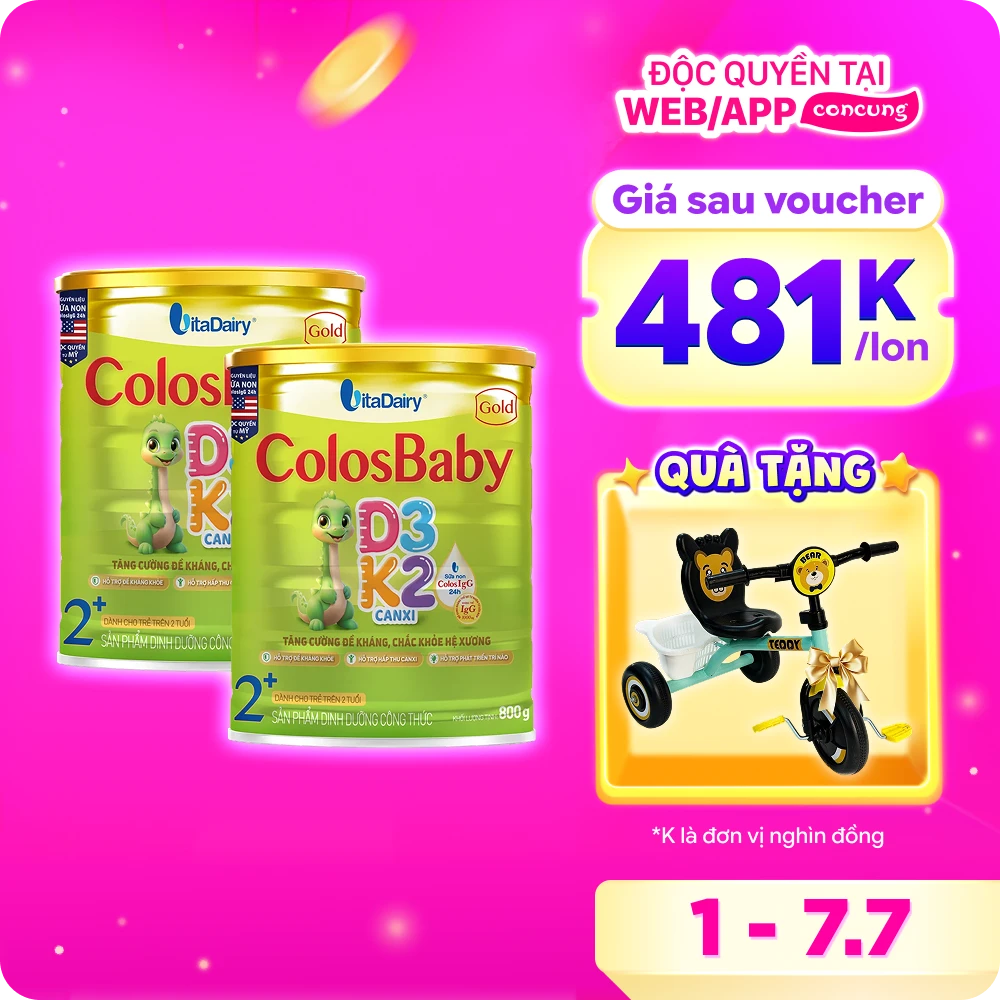 Combo 2 Sản phẩm dinh dưỡng công thức Colosbaby Gold D3K2 2+ 800g - S