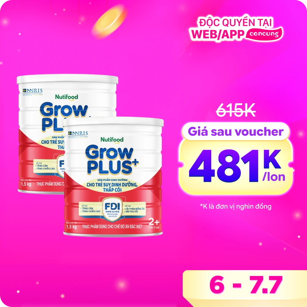 Combo 2 Sữa GrowPLUS+ Đỏ 2+ 1.5kg (Từ 2 tuổi)