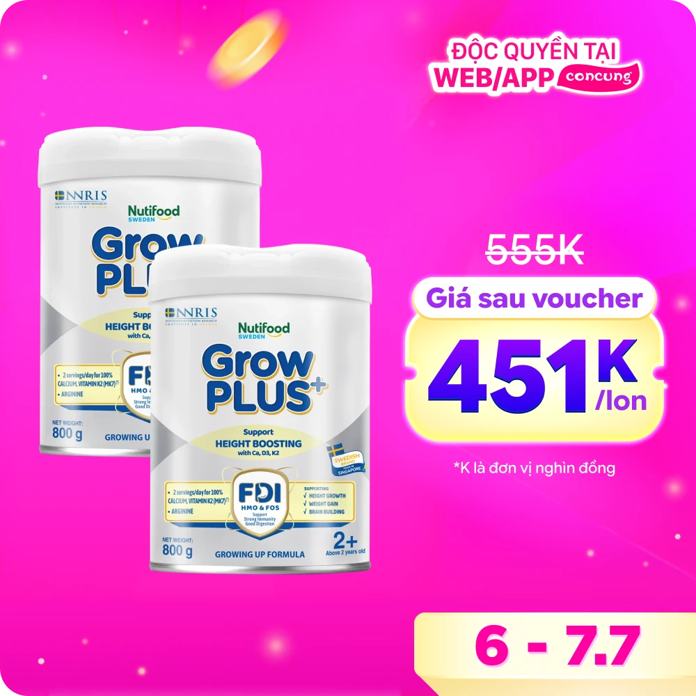 Combo 2 Sản phẩm dinh dưỡng công thức GrowPLUS+ 2+ (Bạc), 800g (trên 2 tuổi)