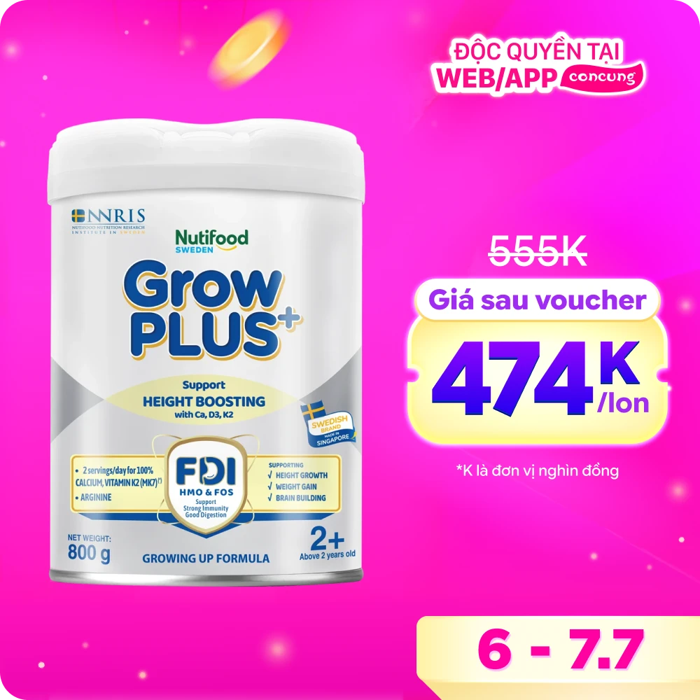 Sản phẩm dinh dưỡng công thức GrowPLUS+ 2+ (Bạc), 800g (trên 2 tuổi)
