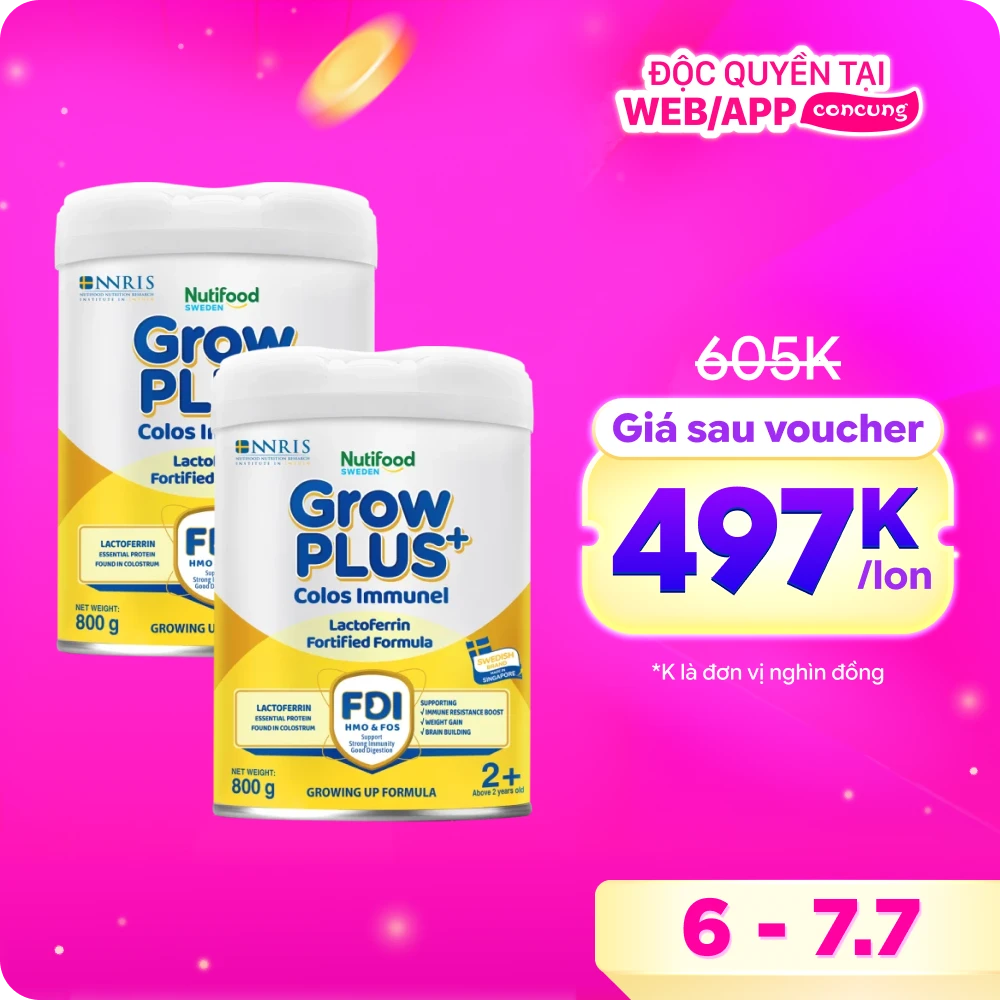 Combo 2 Sản phẩm dinh dưỡng công thức GrowPLUS+ Colos Immunel 2+, 800g ( trên 2 tuổi)
