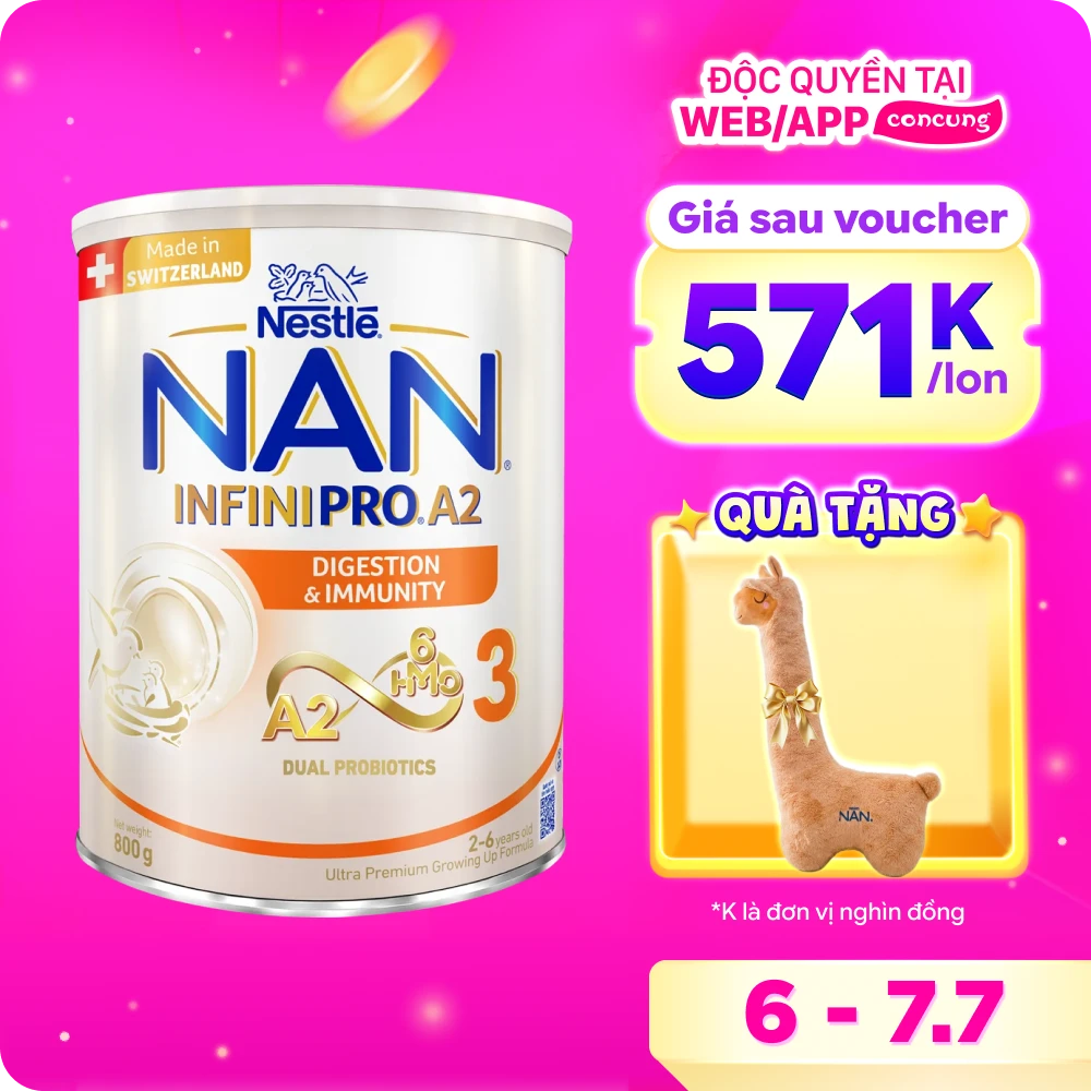 Sữa Nestlé NAN INFINIPRO A2 số 3 800g (6HMO) (2-6 tuổi)