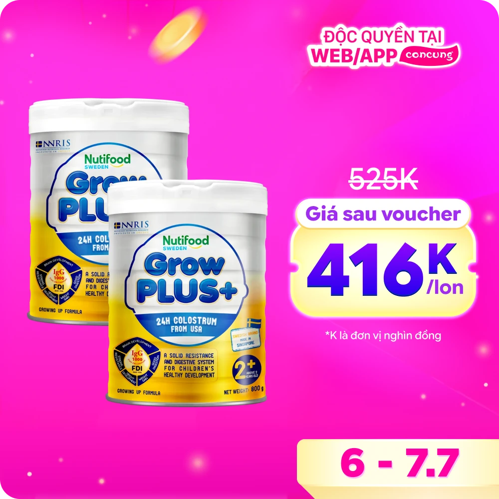 Combo 2 Sữa GrowPLUS+ Sữa Non Vàng 800g (Từ 2 tuổi)