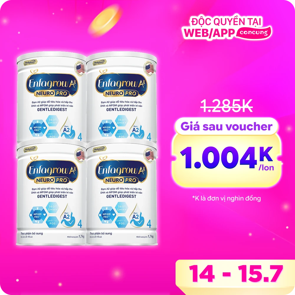Sữa Enfagrow A2 Neuro Pro số 4 1.7 kg (3 - 6 tuổi)