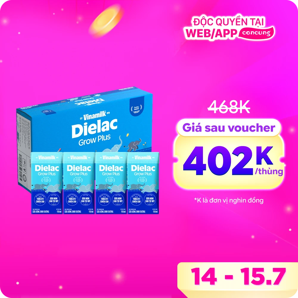 Sữa uống dinh dưỡng Dielac Grow Plus 110ml (Sữa Non) - Lốc 4 hộp (Giao bao bì ngẫu nhiên)