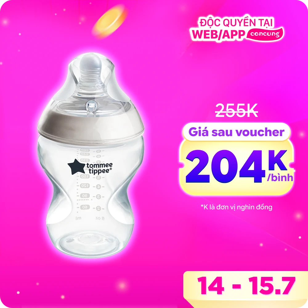 Bình sữa PP ty siêu mềm tự nhiên Tommee Tippee Natural Start 260ml, núm ty đi kèm 3-6 tháng