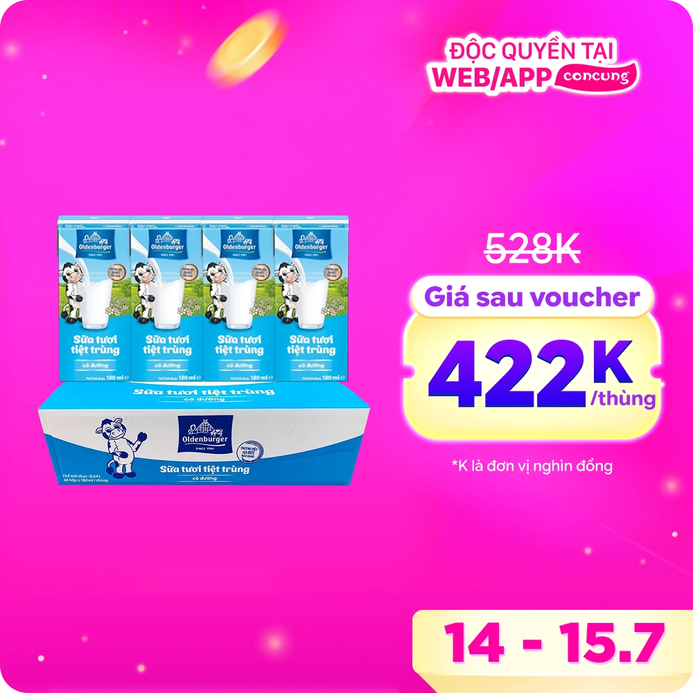 Sữa tươi tiệt trùng Oldenburger có đường 180ml (lốc 4 hộp)