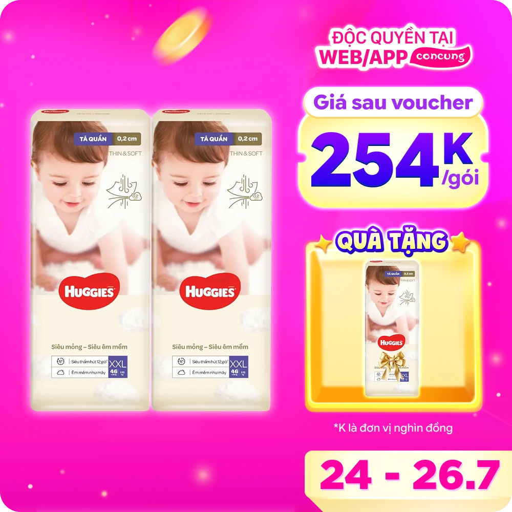 Tã quần Huggies Thin & Soft  (XXL, >15kg, 46 miếng)