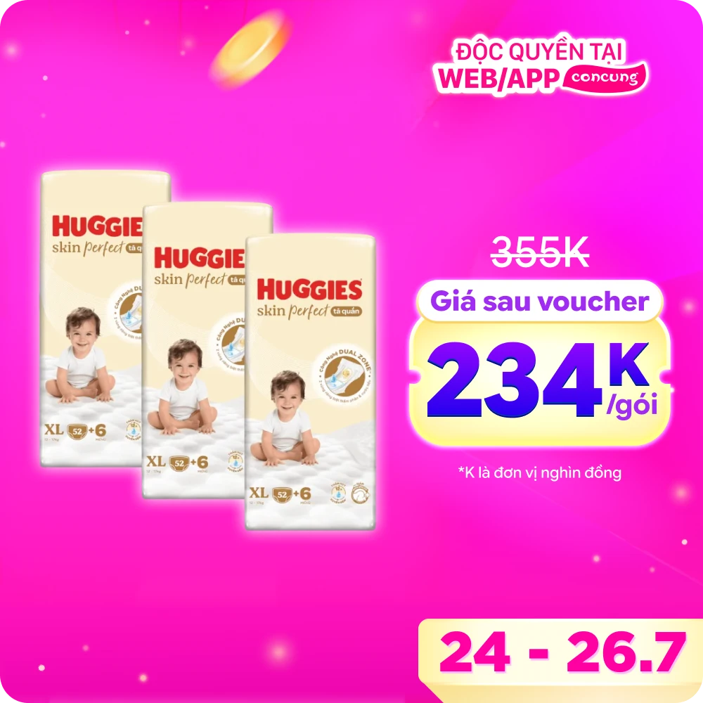Bỉm tã quần Huggies SkinPerfect Pants (XL, 12-17kg, 52+6 miếng) (giao bao bì ngẫu nhiên)