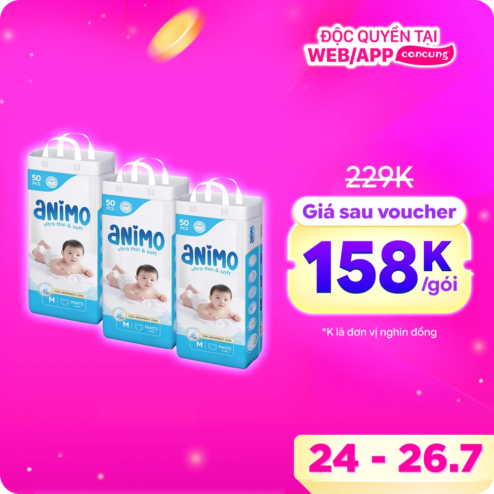 Tã Quần Animo Siêu Mềm Thoáng (M, 50 miếng)