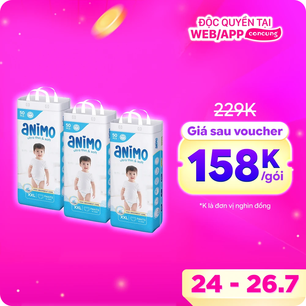 Tã Quần Animo Siêu Mềm Thoáng (XXL, 50 miếng)