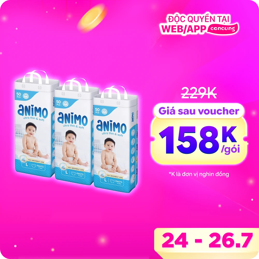 Tã Quần Animo Siêu Mềm Thoáng (L, 50 miếng)