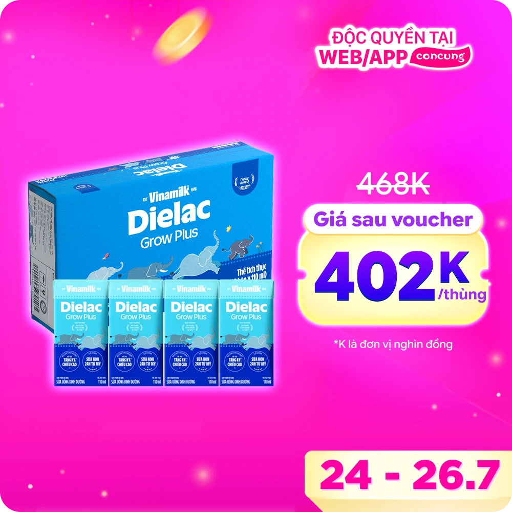 Thùng Sữa uống dinh dưỡng Dielac Grow Plus 110ml (Sữa Non) - Lốc 4 hộp