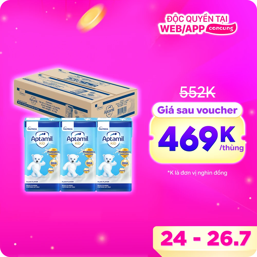 Thùng Sữa dinh dưỡng pha sẵn Aptamil Kid 110ml, lốc 3 hộp (Từ 1 tuổi)