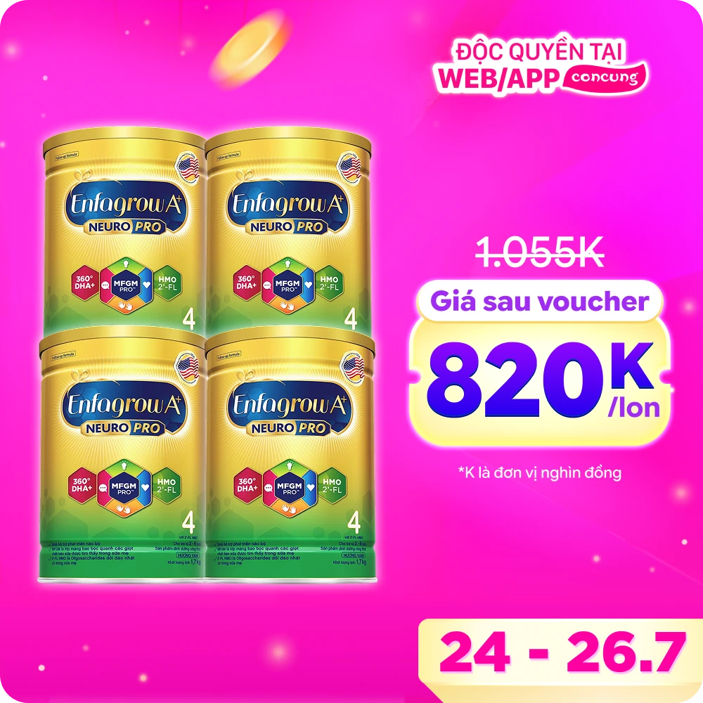 Combo 4 Sữa Enfagrow A+ số 4 1700g (2-6 tuổi) 2Flex