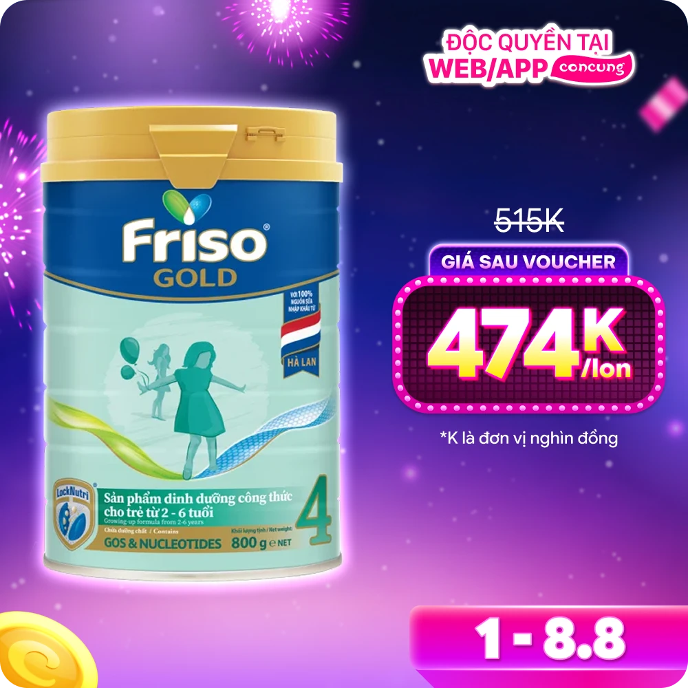 Friso Gold 4, 2 - 6 tuổi, 800g (Giao bao bì ngẫu nhiên)