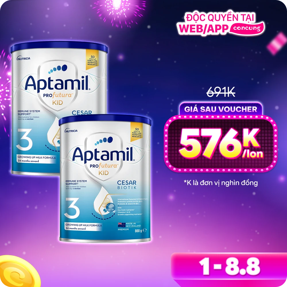 Combo 2 sữa Aptamil Profutura KID Cesarbiotik 3 800g (Từ 2 tuổi)