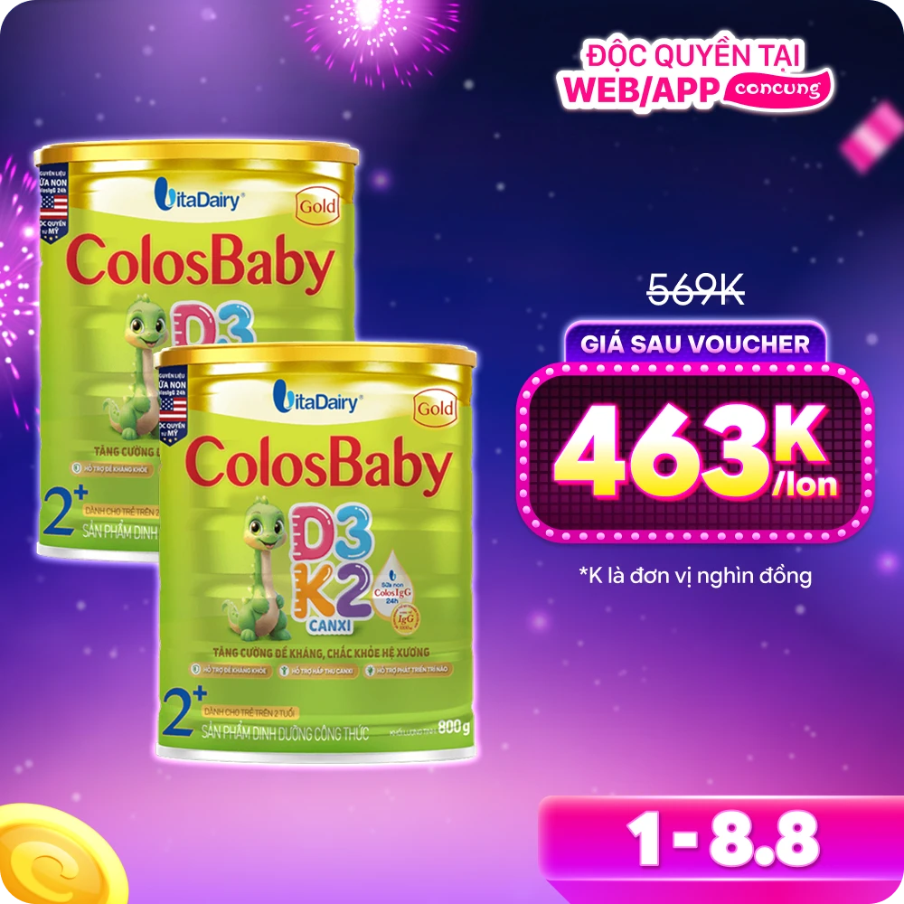 Combo 2 Sản phẩm dinh dưỡng công thức Colosbaby Gold D3K2 2+ 800g - S
