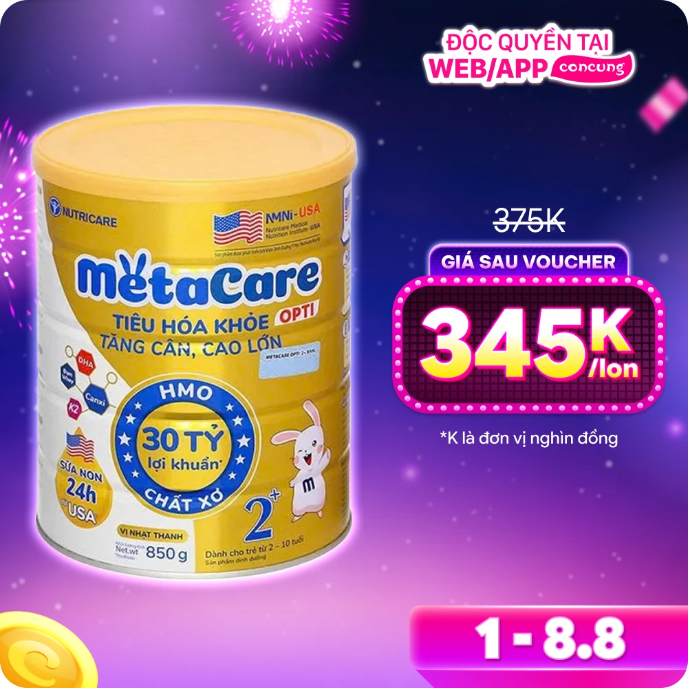 Sản phẩm dinh dưỡng công thức MetaCare Opti 2+ cho trẻ từ 2 tuổi (850g, vàng)