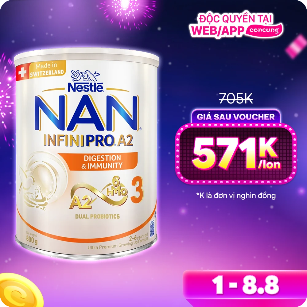Sữa Nestlé NAN INFINIPRO A2 số 3 800g (6HMO) (2-6 tuổi)