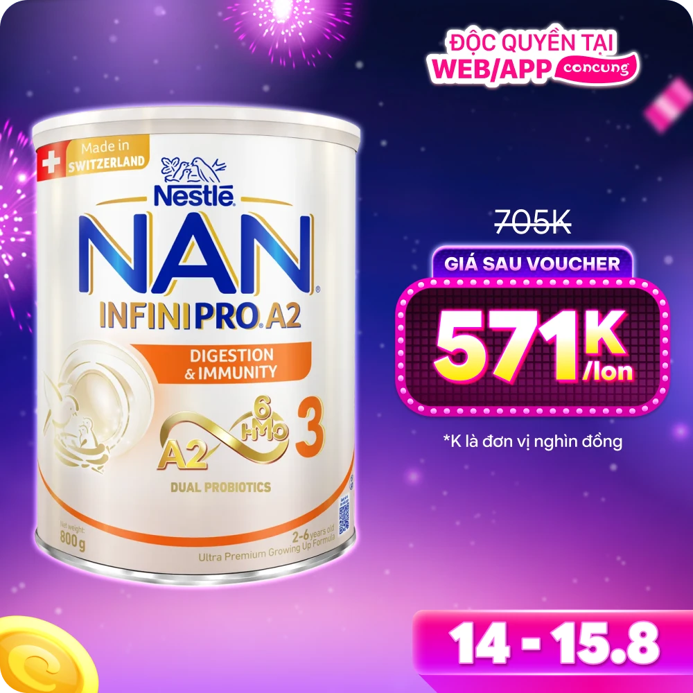 Sữa Nestlé NAN INFINIPRO A2 số 3 800g (6HMO) (2-6 tuổi)