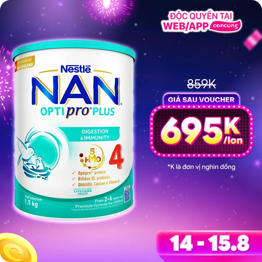 Sữa Nan Optipro PLUS 4 1.5kg, với 5HMO, Công thức từ Thụy Sĩ (2-6 tuổi) (Giao bao bì ngẫu nhiên)
