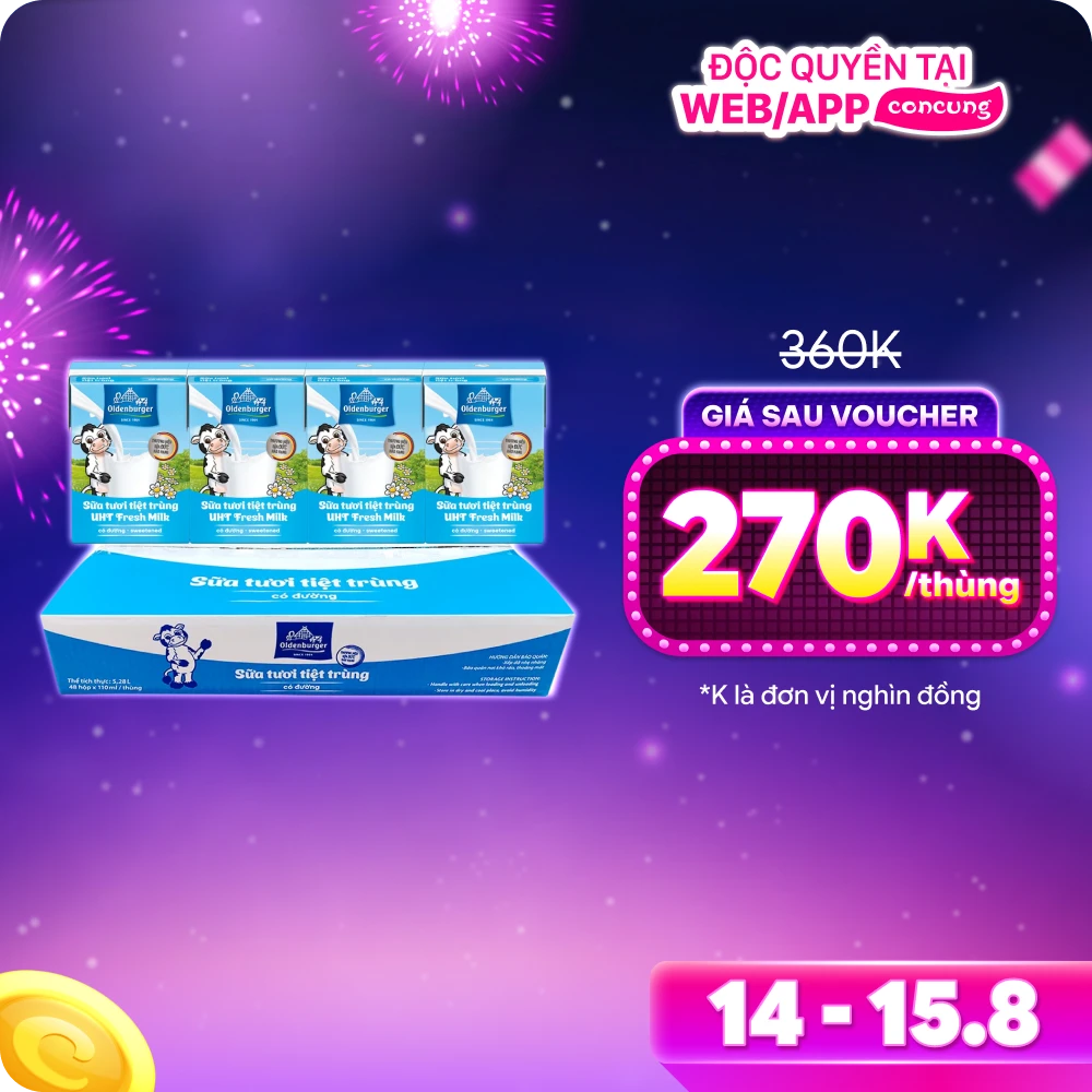 Thùng Sữa tươi tiệt trùng Oldenburger có đường 110ml (lốc 4 hộp)