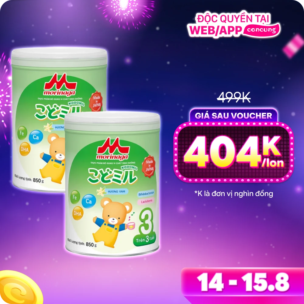 Combo 2 lon Sữa Morinaga số 3 850g hương vani (Kodomil, trên 3 tuổi)