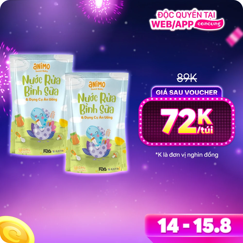 Combo 2 Nước rửa bình sữa kháng khuẩn Animo túi 500ml (Xanh da trời) - Pink plus