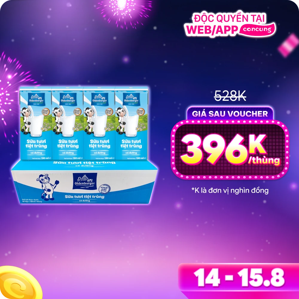 Thùng Sữa tươi tiệt trùng Oldenburger có đường 180ml (lốc 4 hộp)