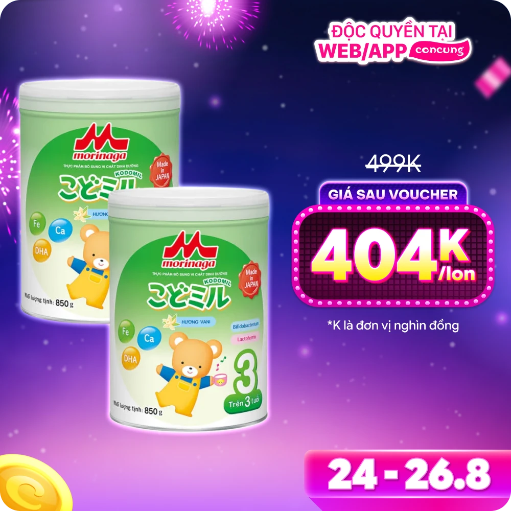 Combo 2 lon Sữa Morinaga số 3 850g hương vani (Kodomil, trên 3 tuổi)