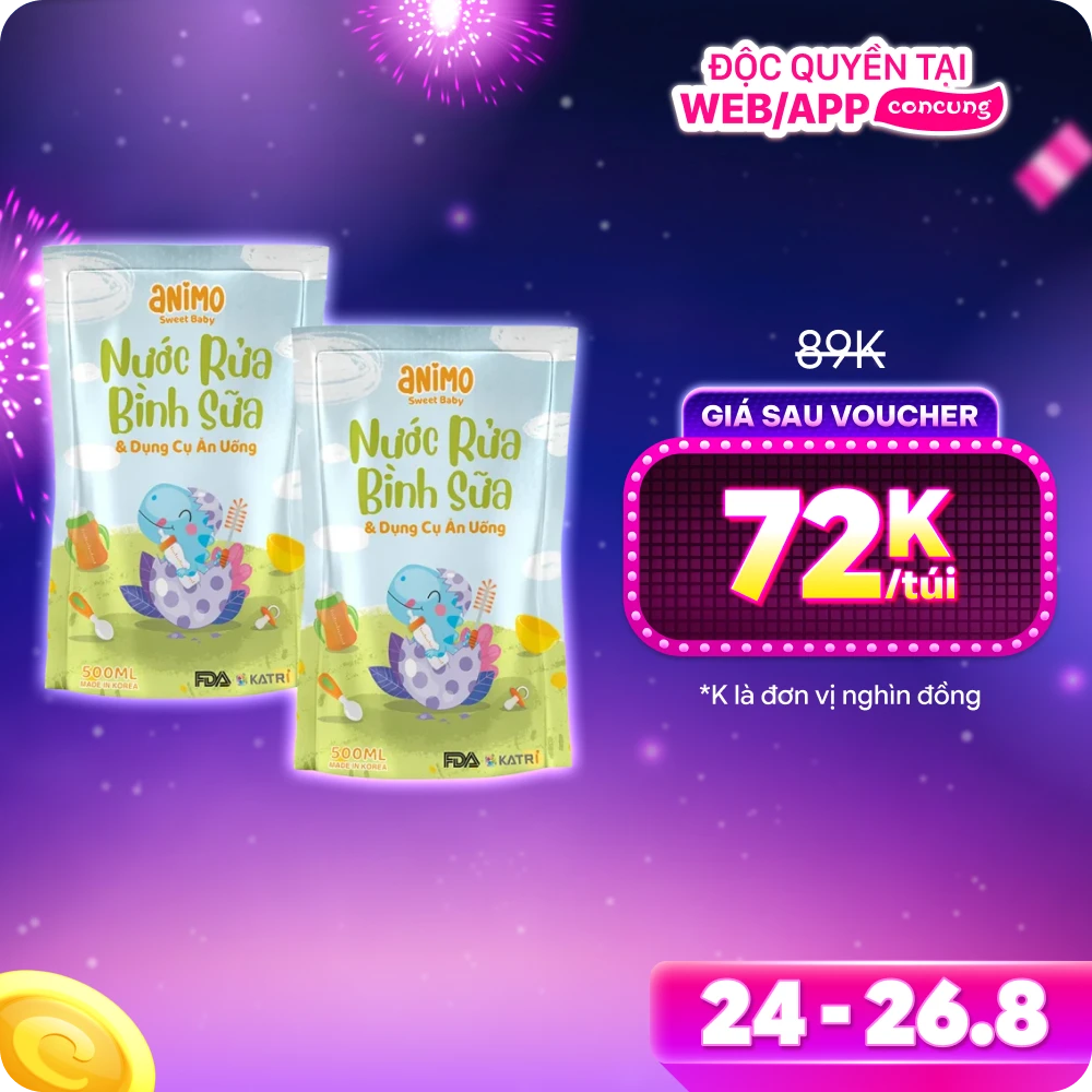 Combo 2 Nước rửa bình sữa kháng khuẩn Animo túi 500ml (Xanh da trời) - Pink plus