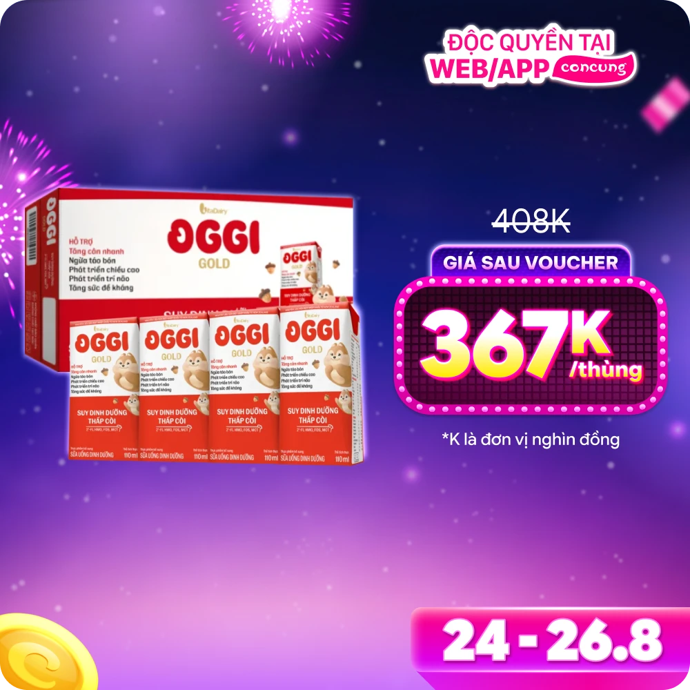 Thùng Sữa uống dinh dưỡng Oggi Gold 110ml, lốc 4 hộp (trên 1 tuổi)