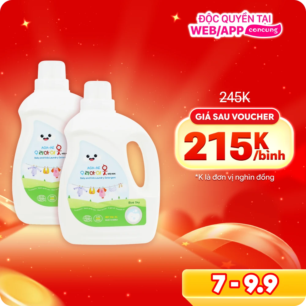 Combo 2 Nước giặt Hàn Quốc Aga-ae cho bé - Blue Sky 3L