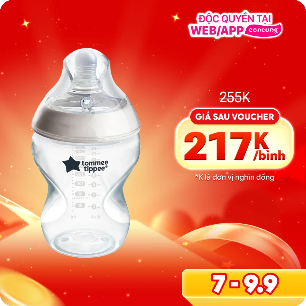 Bình sữa PP ty siêu mềm tự nhiên Tommee Tippee Natural Start 260ml, núm ty đi kèm 3-6 tháng