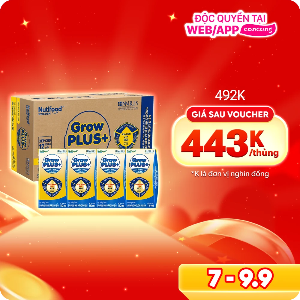 Thùng Sữa GrowPLUS+ Sữa non Vàng hộp 110ml (lốc 4 hộp)