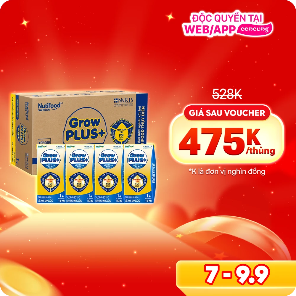 Thùng Sữa GrowPLUS+ Sữa non Vàng 1+ 110ml (lốc 4 hộp)